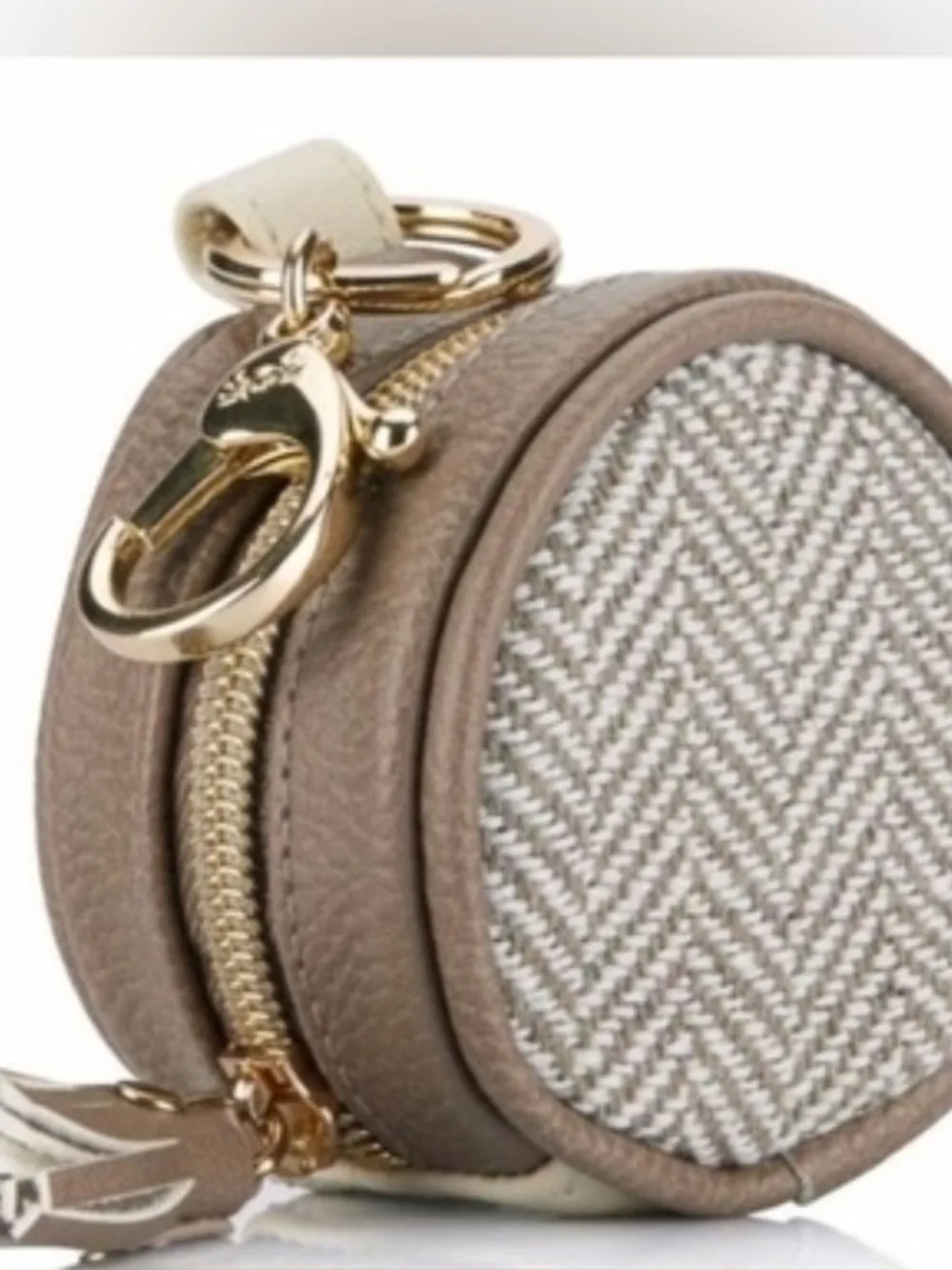 Itzy Ritzy Taupe Woven Round Paci Pod Charm Keychain